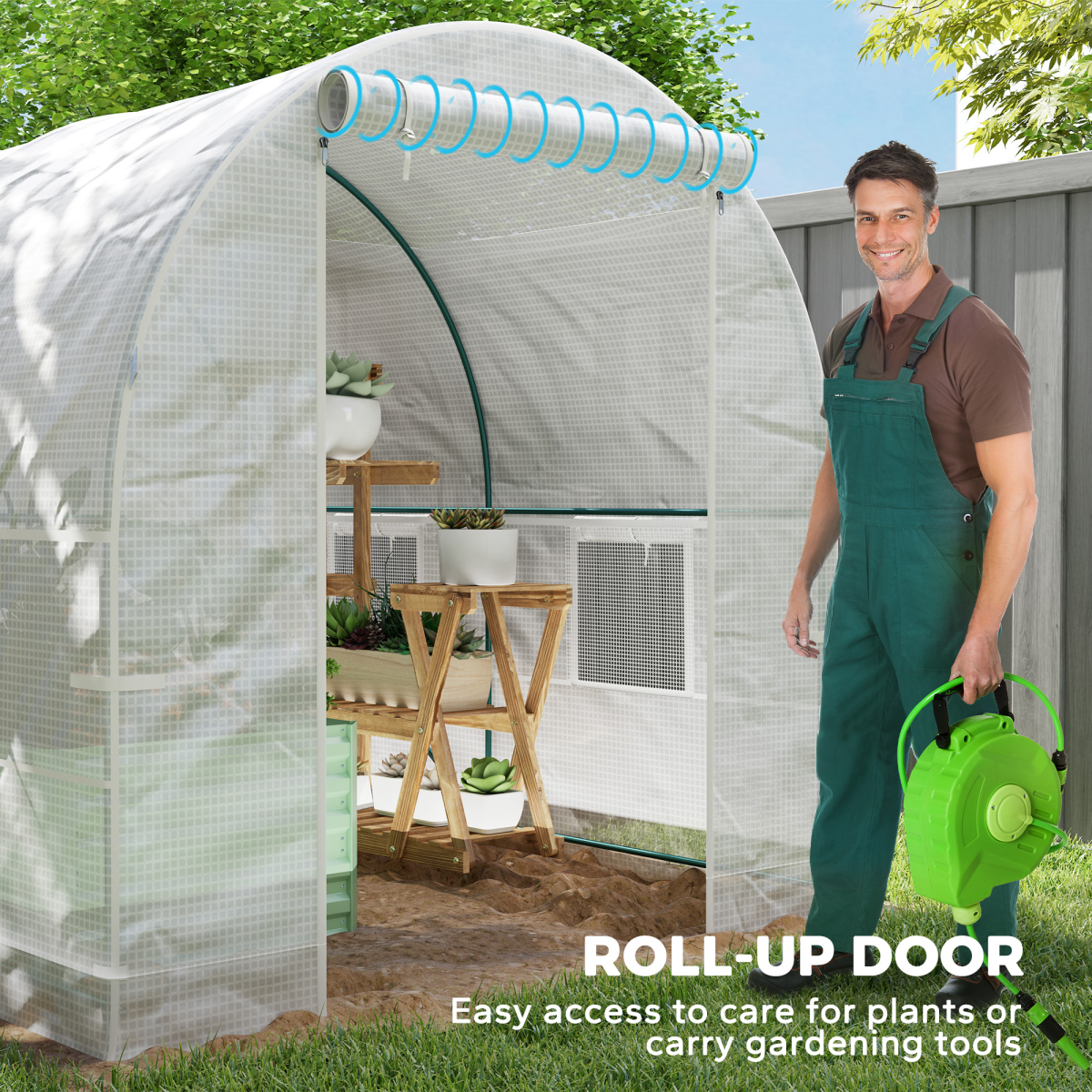 Polytunnel Greenhouse Outdoor Grow House Roll Up Door Windows 2x2.5m