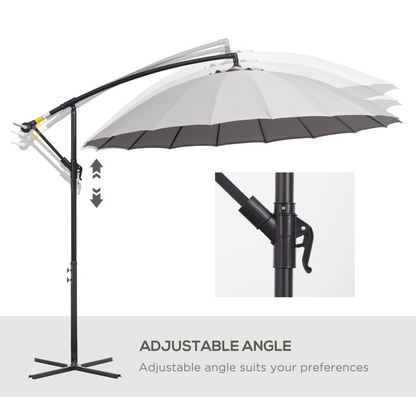 3(m) Cantilever Shanghai Parasol w/ Crank Handle, Cross Base, Grey Outsunny