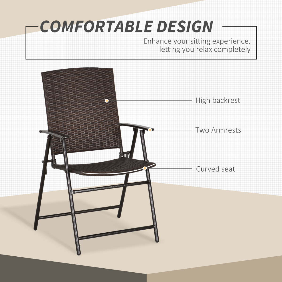 Outsunny 4pcs Rattan Chair Foldable Garden Furniture w/ Armrest Steel Frame