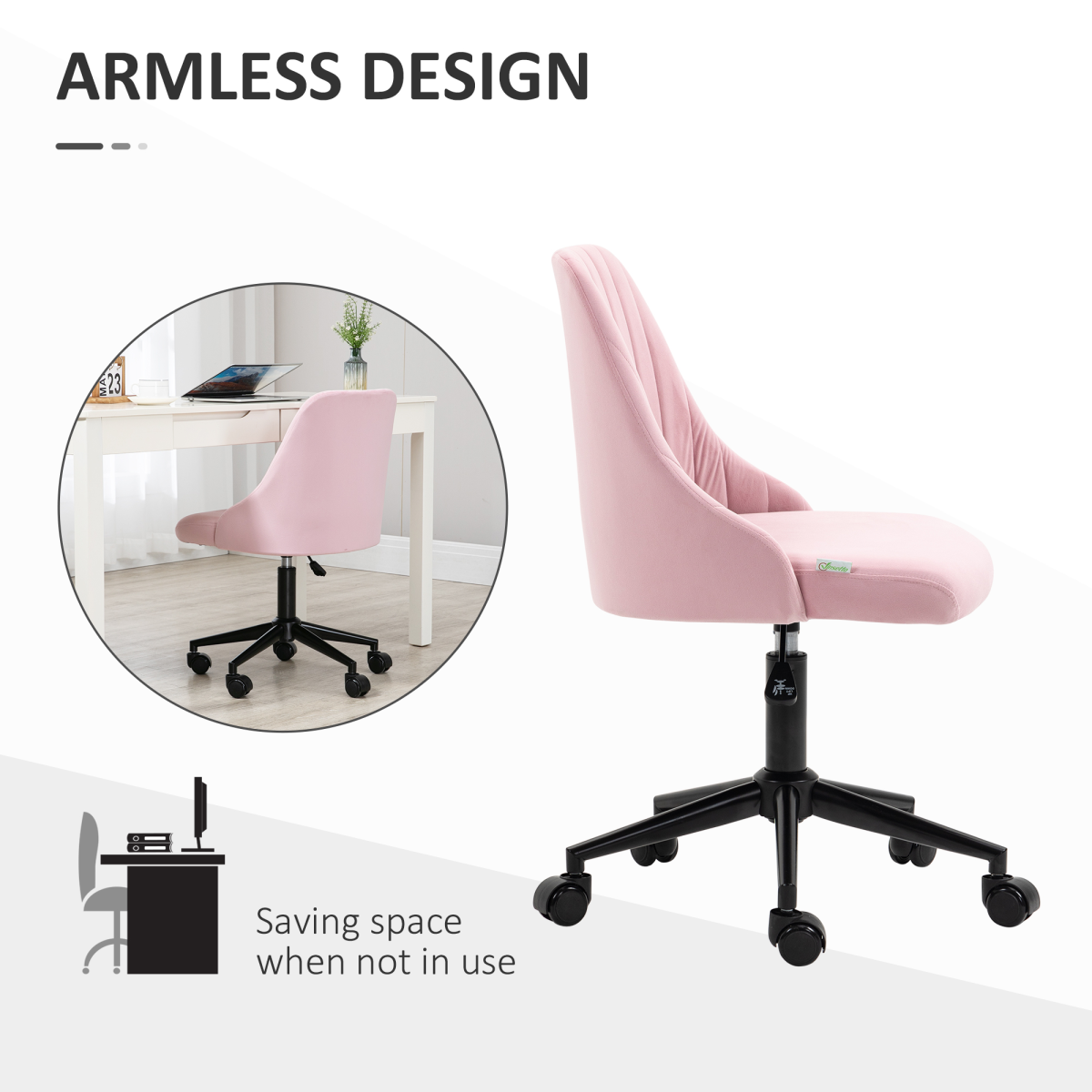 Office Chair with Adjustable Height and Wheels Velvet