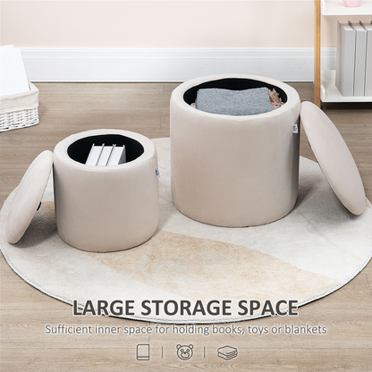 Modern Fabric Storage Ottoman with Removable Lid, Set of 2, Cream White