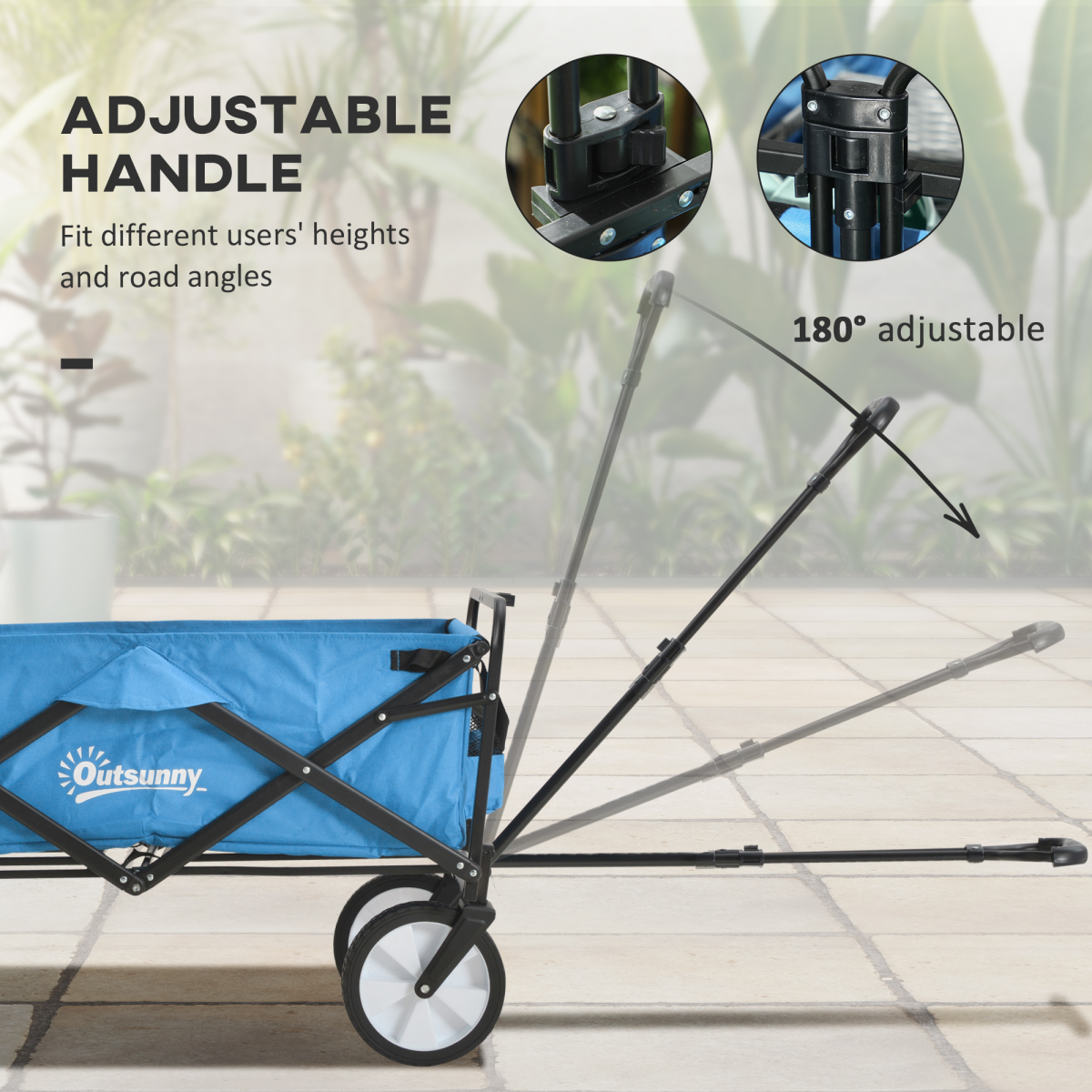 Pull Along Cart Folding Cargo Wagon Trailer Trolley For Beach Garden w/ Handle