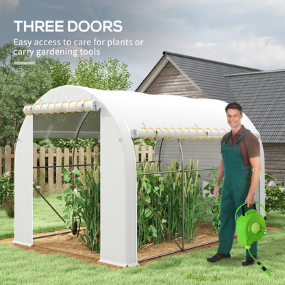 Polytunnel Greenhouse with PE Cover, Galvanised Steel Frame, White