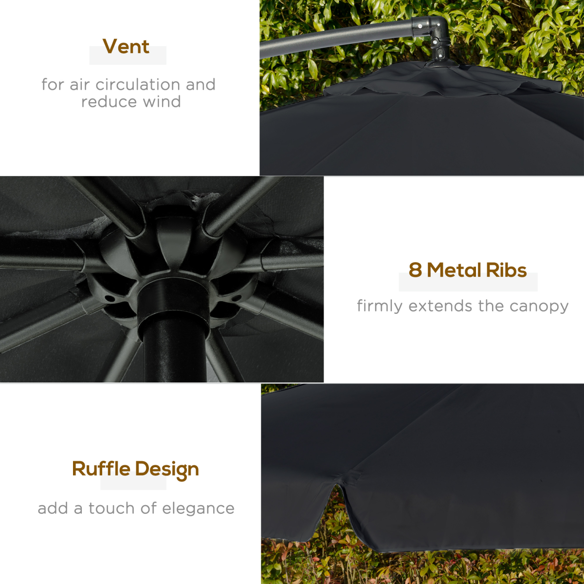 2.7m Garden Cantilever Banana Parasol Sun Shade w/ Crank, Black