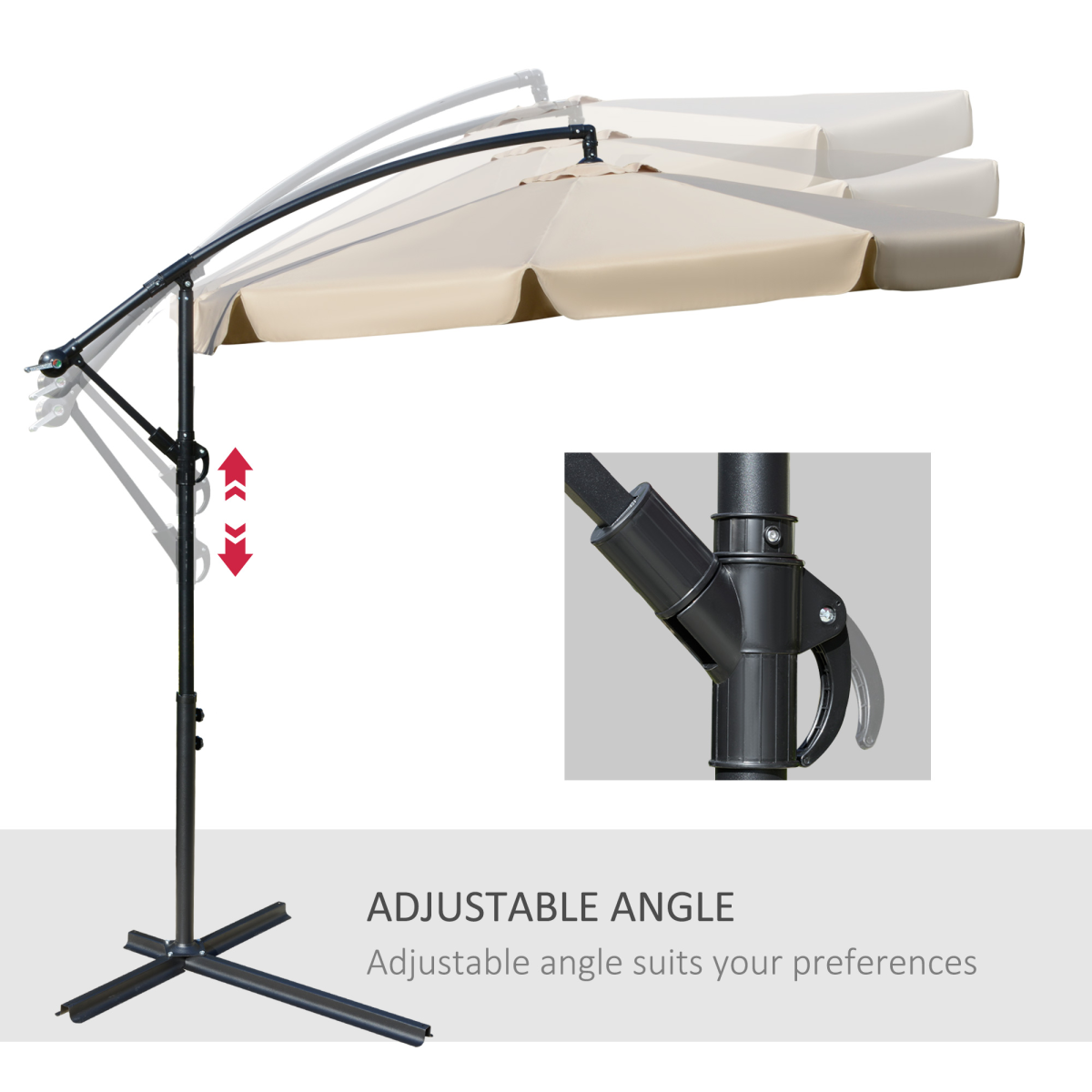 2.7m Garden Cantilever Banana Parasol Sun Shade w/ Crank, Light Brown