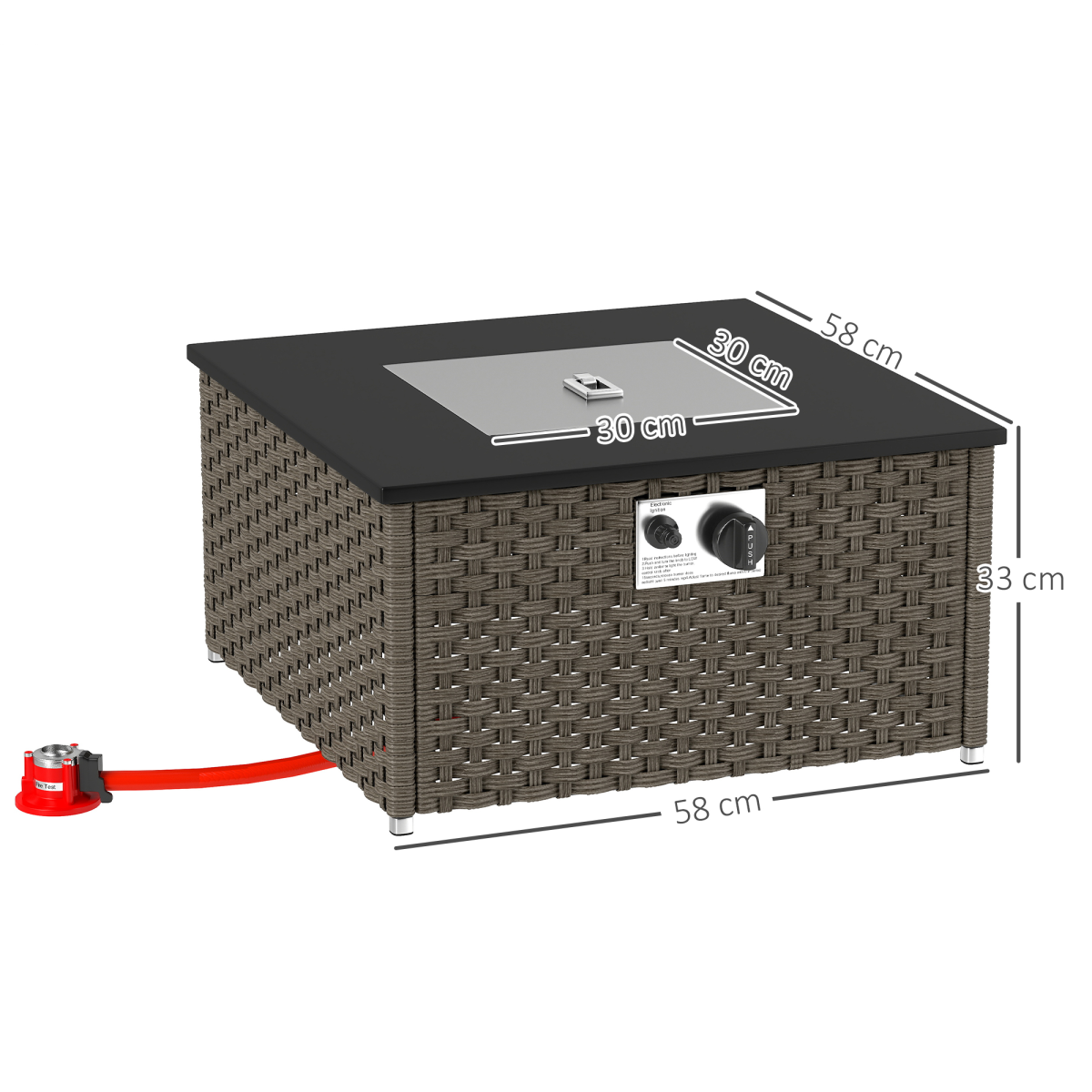13 KW Rattan Gas Fire Pit Table, Propane Fire Pit for Garden, Grey