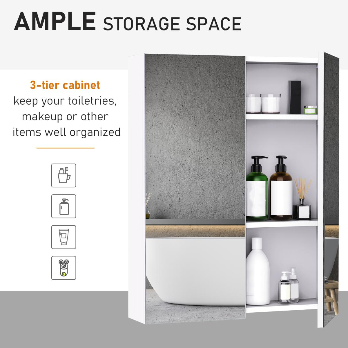 Mirror Cabinet Wall Mount Storage Organizer Door Adjustable 60x75cm