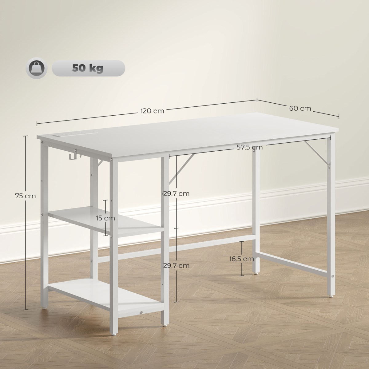Home Office Desk Reversible Study Table for Bedroom White 120 x 60 cm