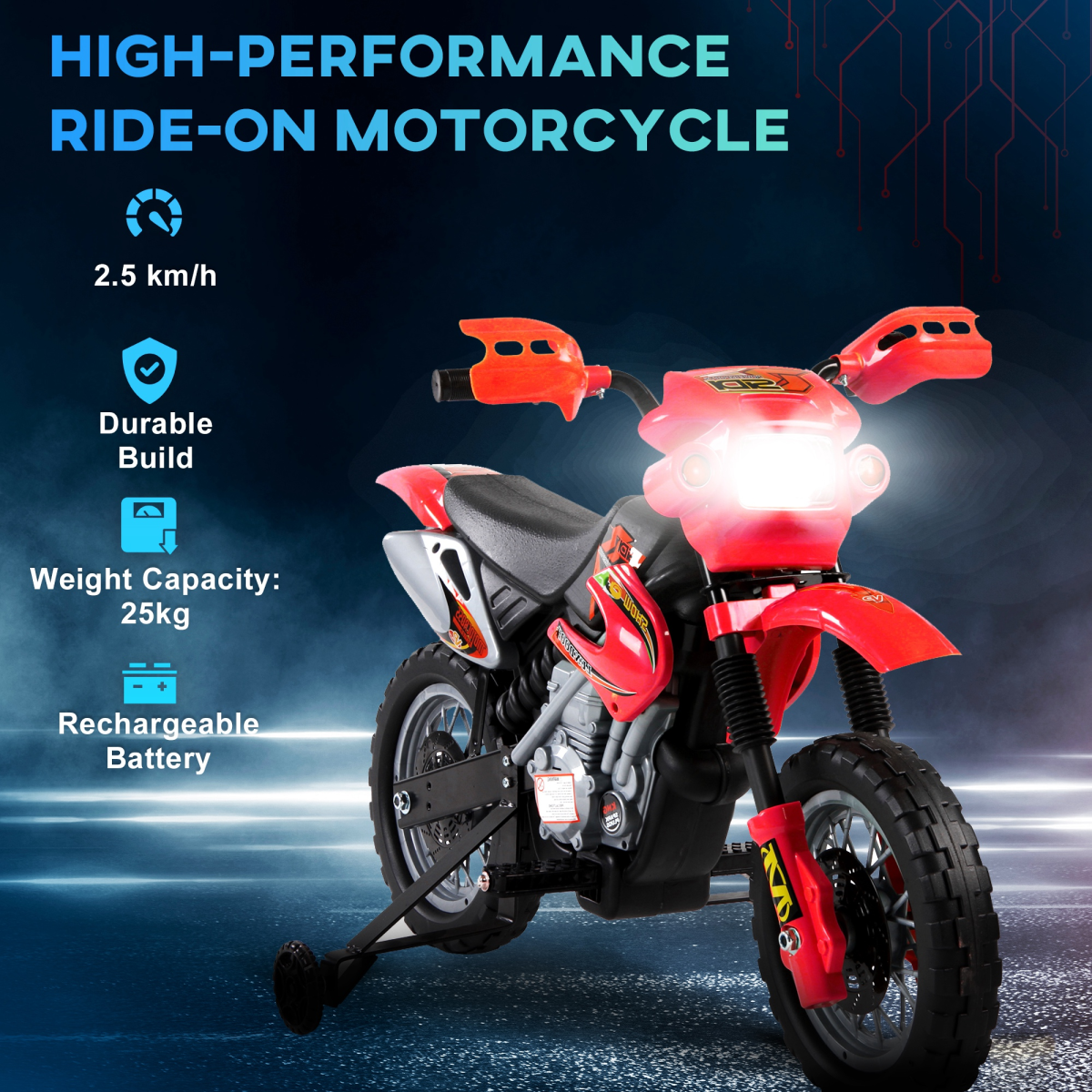 Kids Electric Motorbike Motorcycle Ride On for 3-6 Years Red 6V