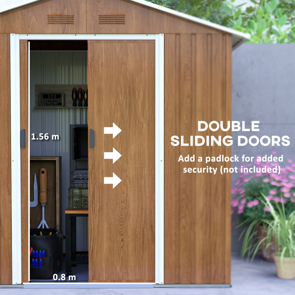 6.5x3.5ft Metal Garden Shed for Garden, Brown Wood Effect