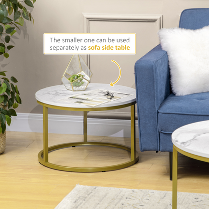 Marble Coffee Table Set of 2, Round Nest of Tables for Living Room