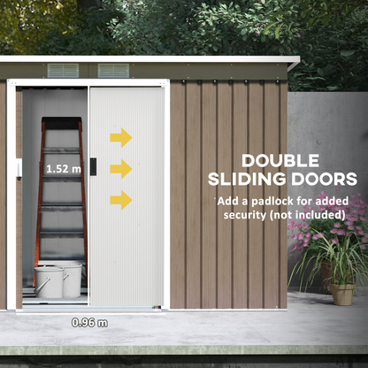 9 x 4ft Metal Garden Storage Shed Light Grey Wood Grain