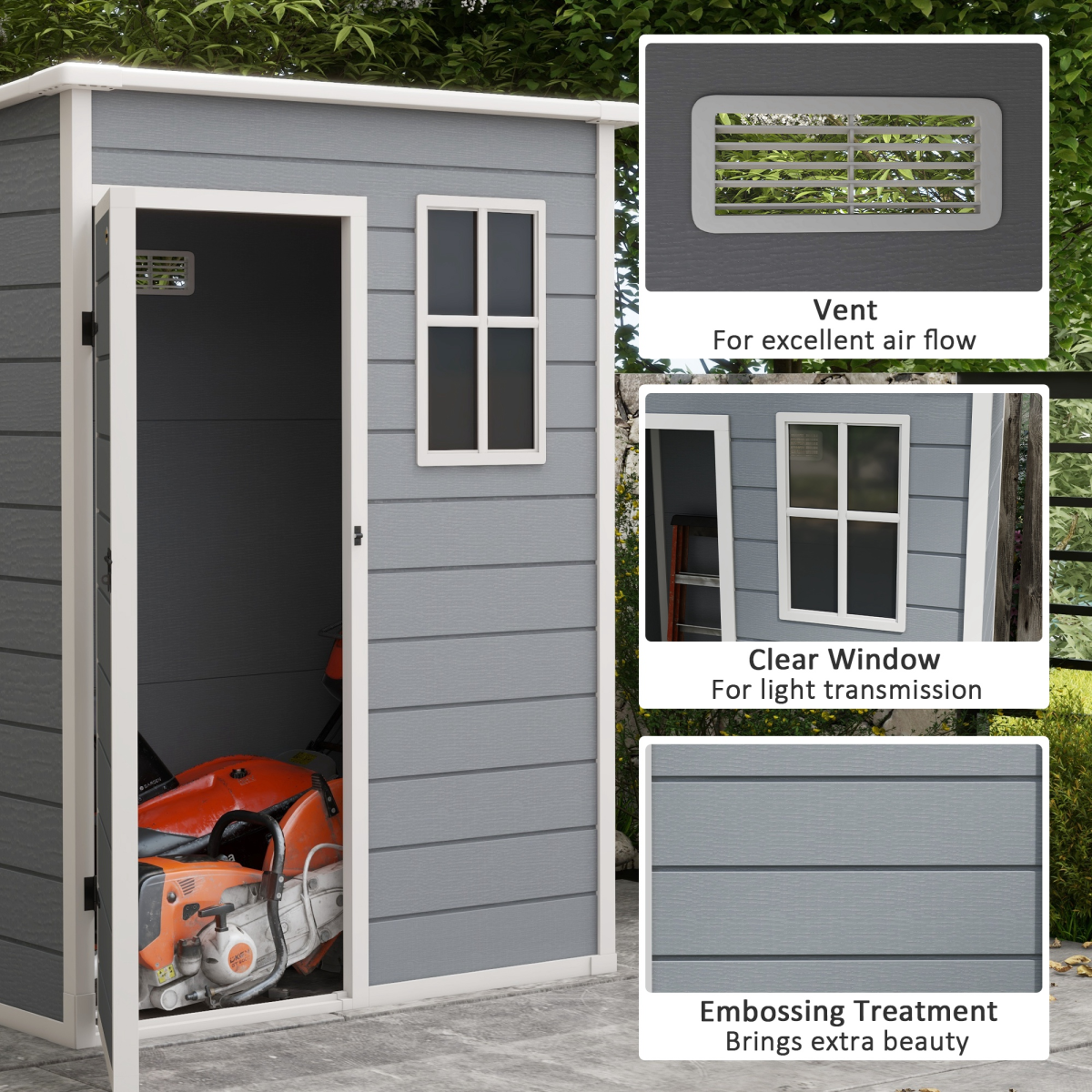 5 x 3 Garden Shed w/ Floor, Lockable Door, Window and Vent, Grey