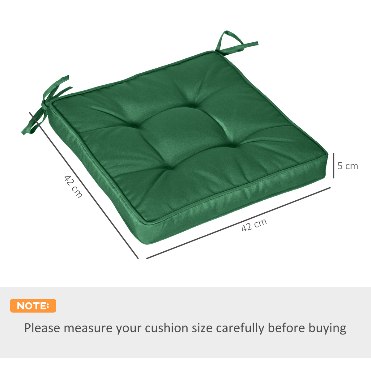 42 x 42cm Replacement Garden Seat Cushion Pad with Ties, Green