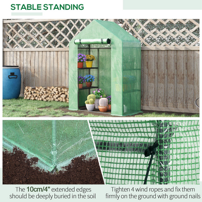 WalkIn Greenhouse 2 Tier Shelf, Roll-Up Door, PE Cover, 141x72x191cm, Green