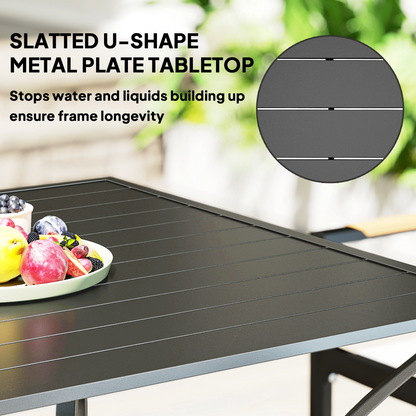 Garden Table with Parasol Hole for Four, Slatted Metal Plate Top