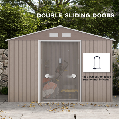 9 x 6ft Metal Garden Storage Shed Light Brown