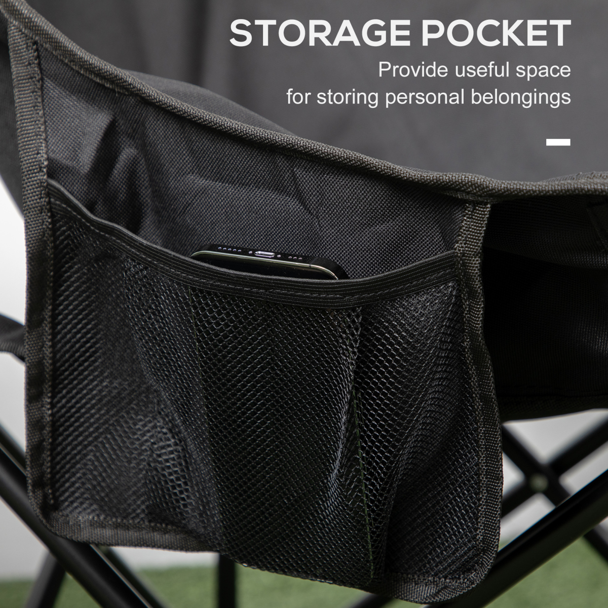 Folding Camping Chair with Carrying Bag and Storage Pocket, Black