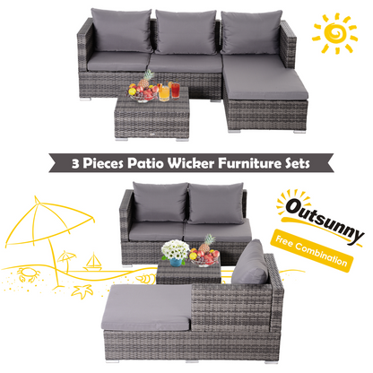 Rattan Garden Sofa Set Storage Table Wicker Patio Lounger 4-Seater Grey