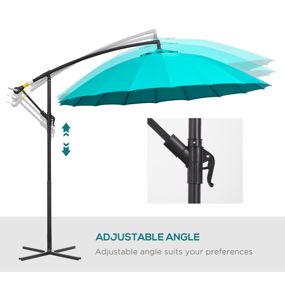 3(m) Cantilever Shanghai Parasol Crank Handle, Cross Base, Turquoise Outsunny