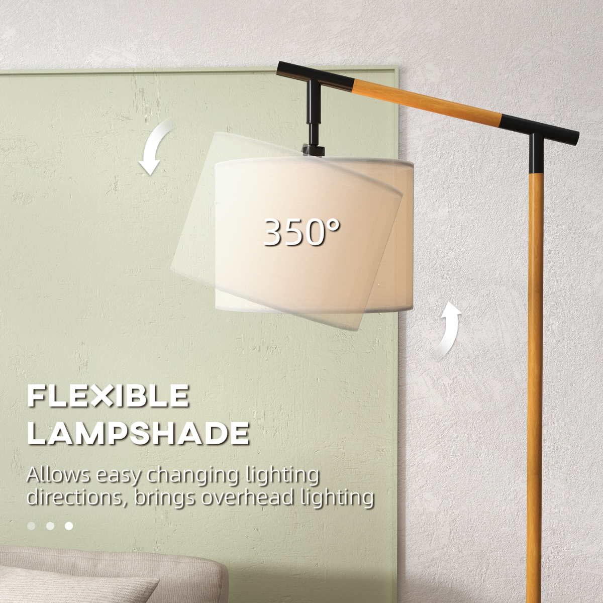 Floor Lamp with 350° Rotating Lampshade, LED Bulb Included, Brown
