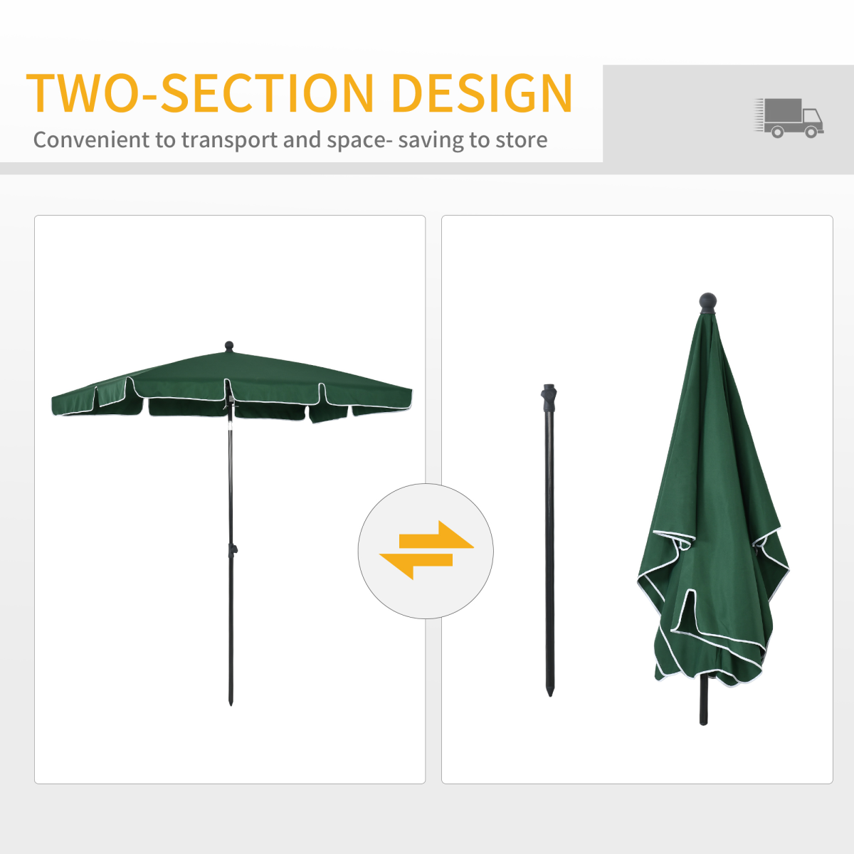 Aluminium Sun Parasol Garden Tilting Umbrellas Patio Rectangular, 2x1.25m, Green
