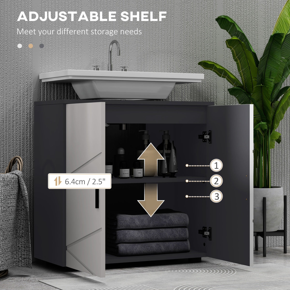 Bathroom Vanity Unit, Under Sink Cabinet with Shelf, Light Grey
