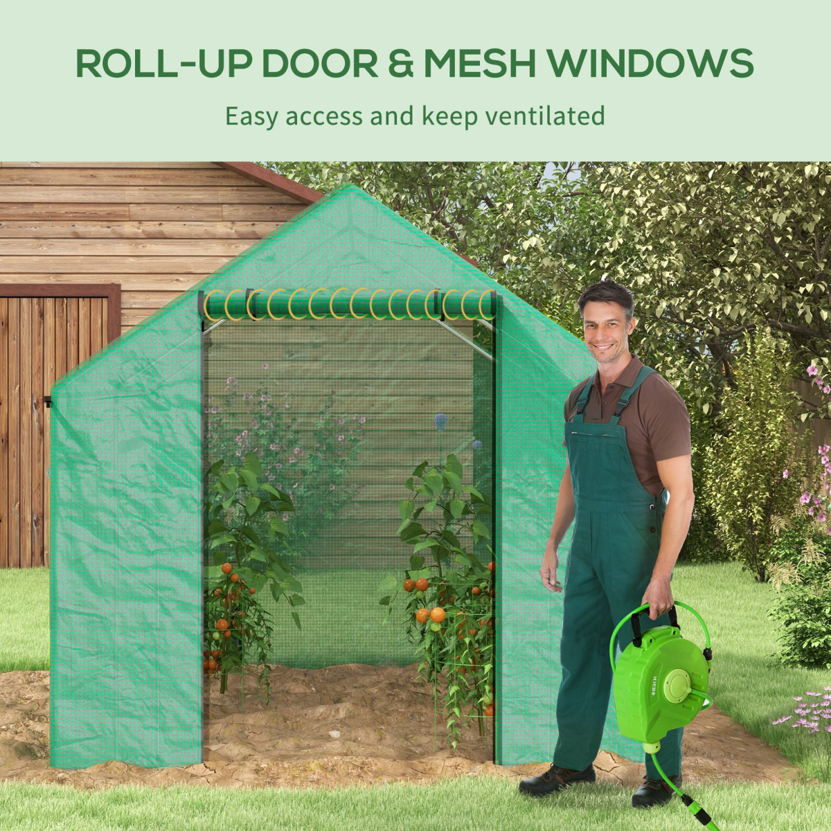 Tunnel Greenhouse W/ UV-resistant PE Cover, Wide Door, 2 x 3(m), Green