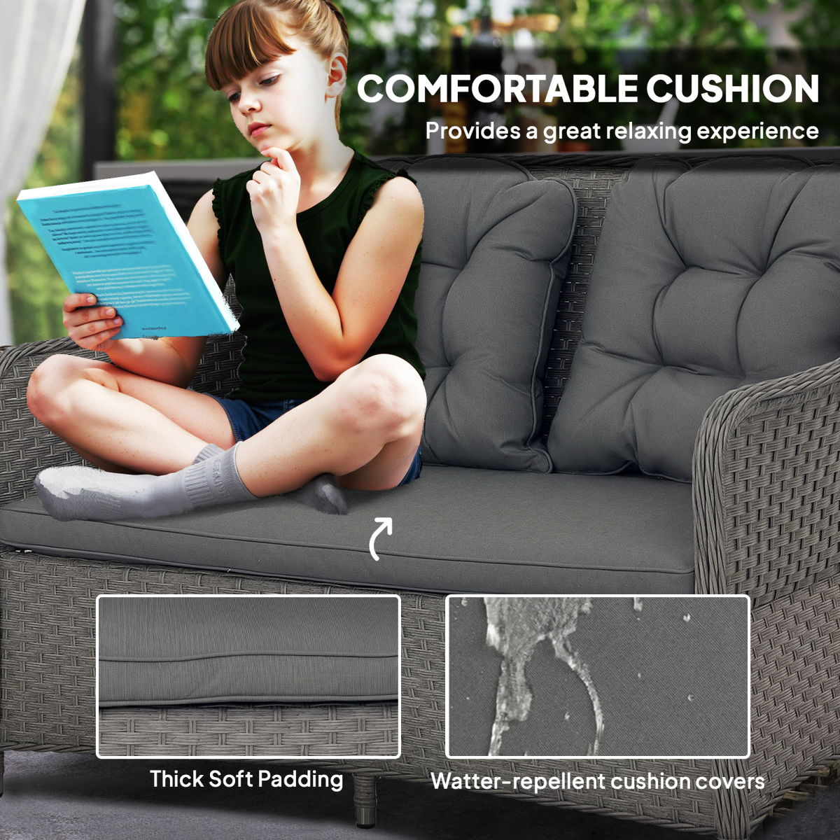 Rattan Garden Furniture, Padded Cushions Conversation Sofa Set 4 PCS