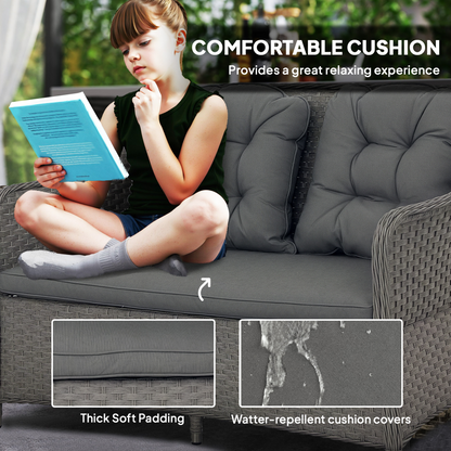 Rattan Garden Furniture, Padded Cushions Conversation Sofa Set 4 PCS