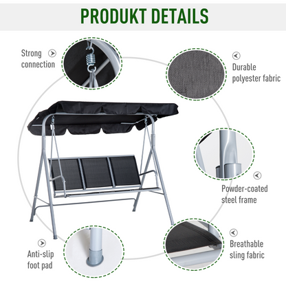 Outdoor 3-Seater Swing Chair-Black