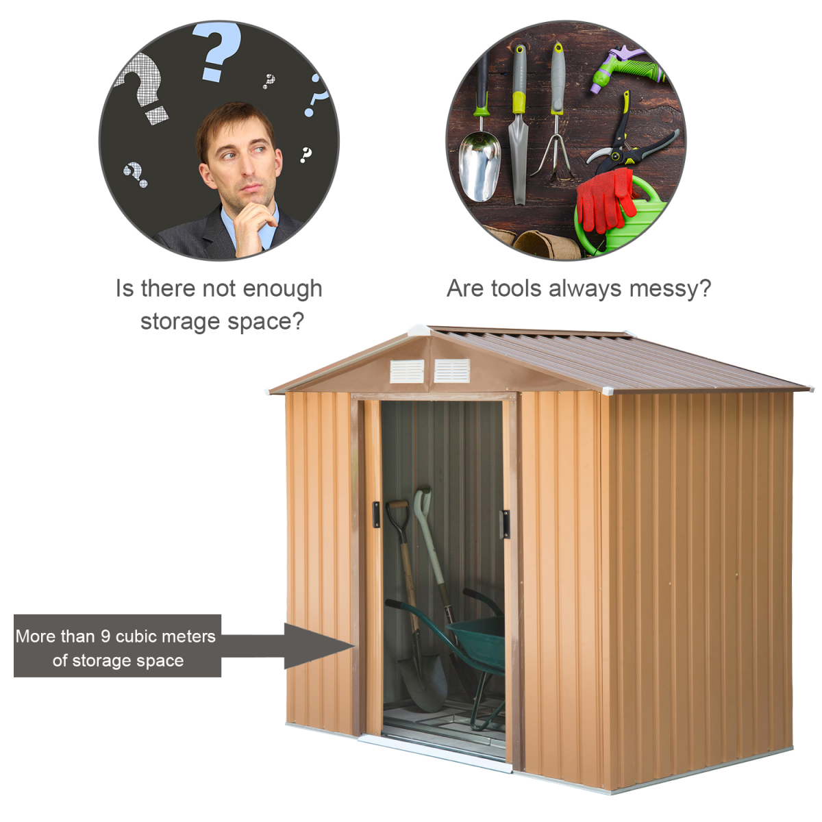 9 x 6 ft Khaki Metal Garden Storage Shed