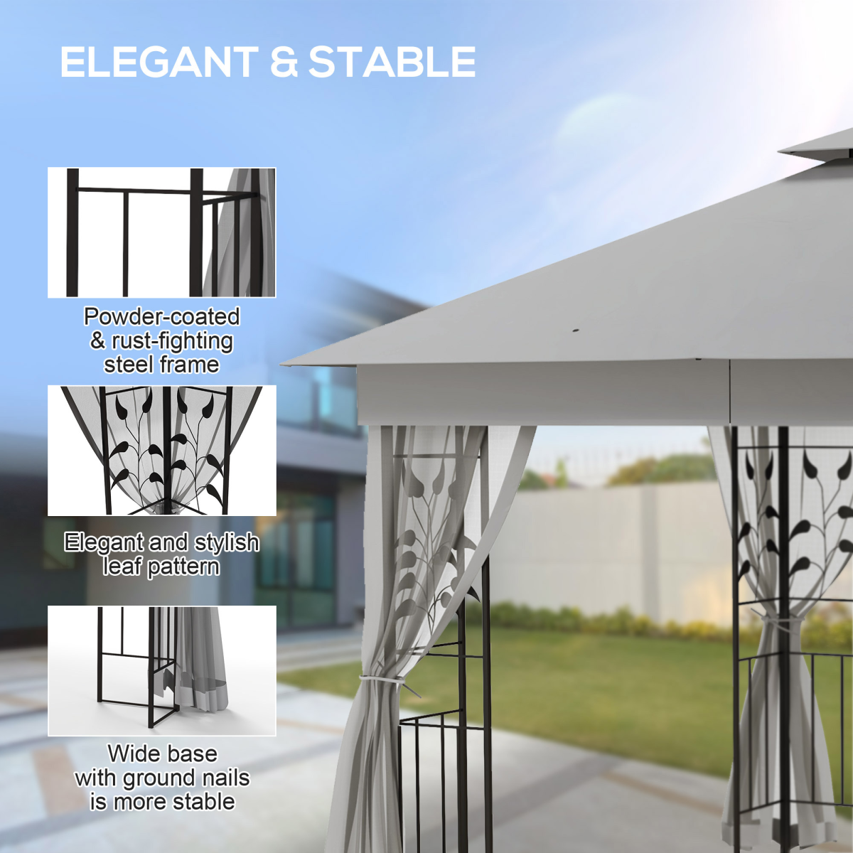 3 x 3(m)  Garden Gazebo Marquee Tent Canopy Shelter Pavilion Grey