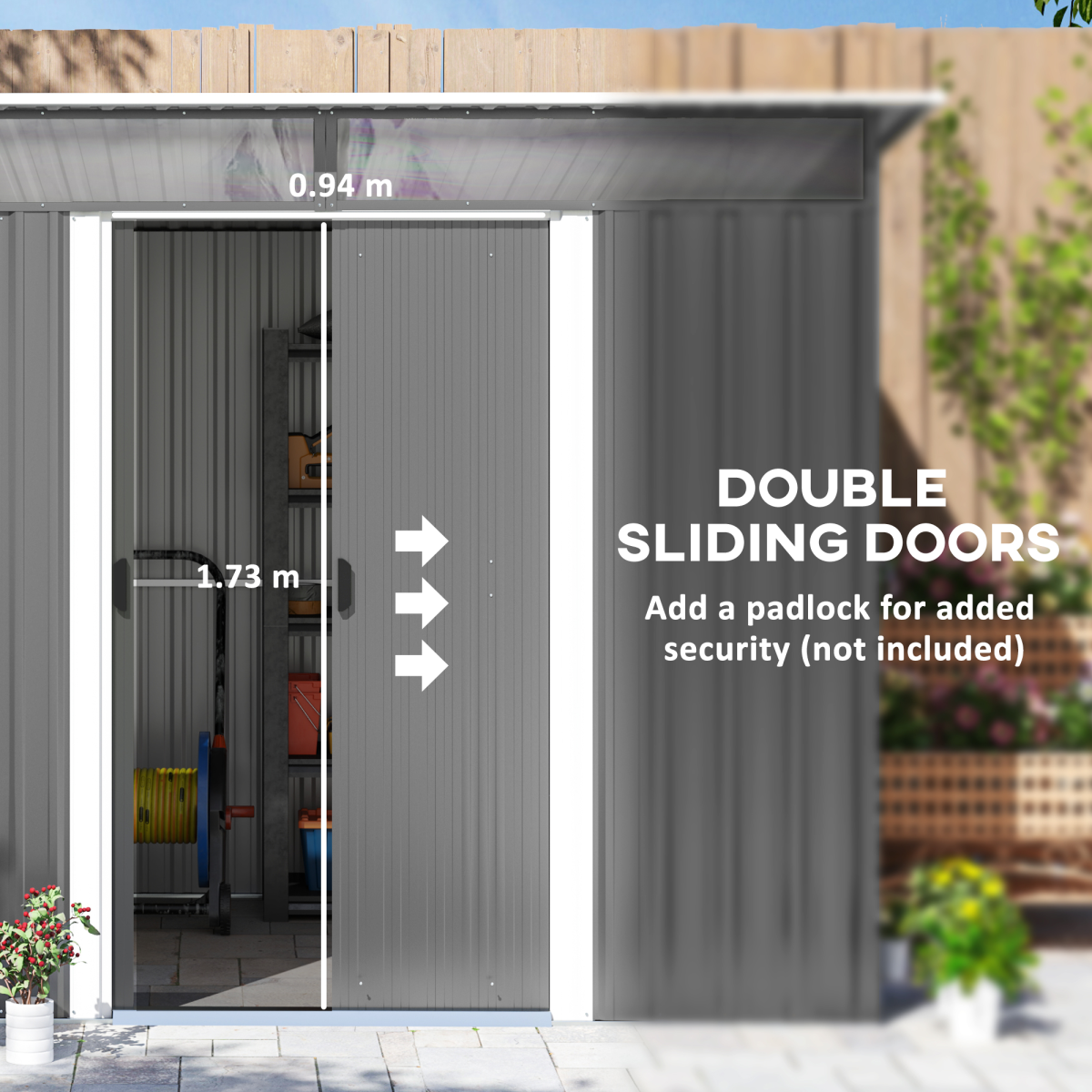 Garden Shed Outdoor Storage Tool Organizer w/ Double Sliding Door Grey