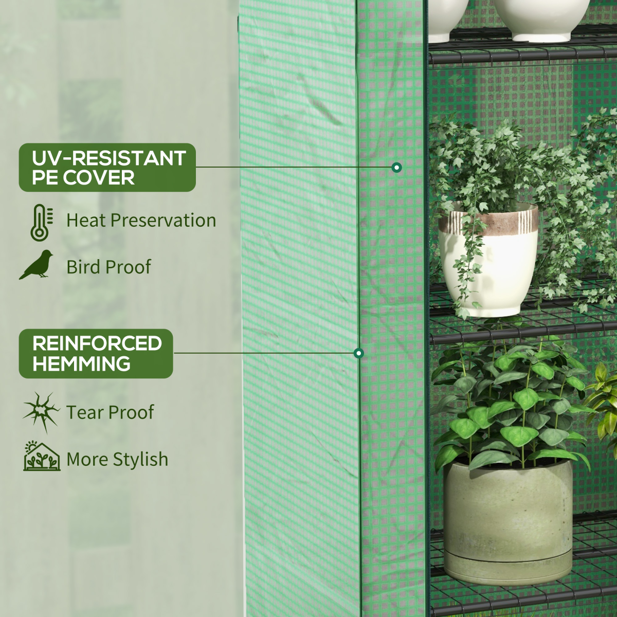 Mini Green House with 4 Tier Shelves, 170H x 120W x 50Dcm, Green