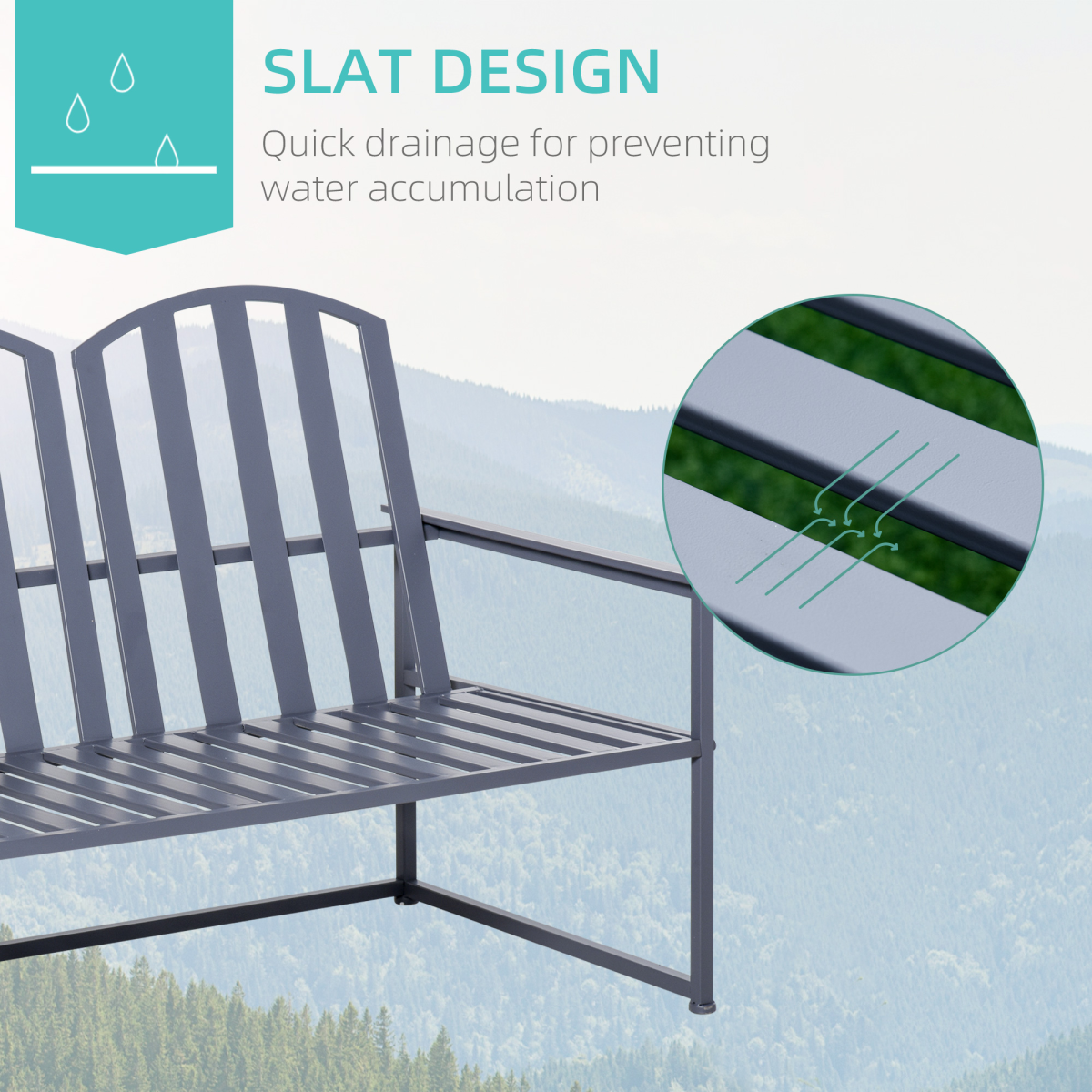 2 Seat Steel Patio Garden Bench Chair Slat Design Backyard Porch