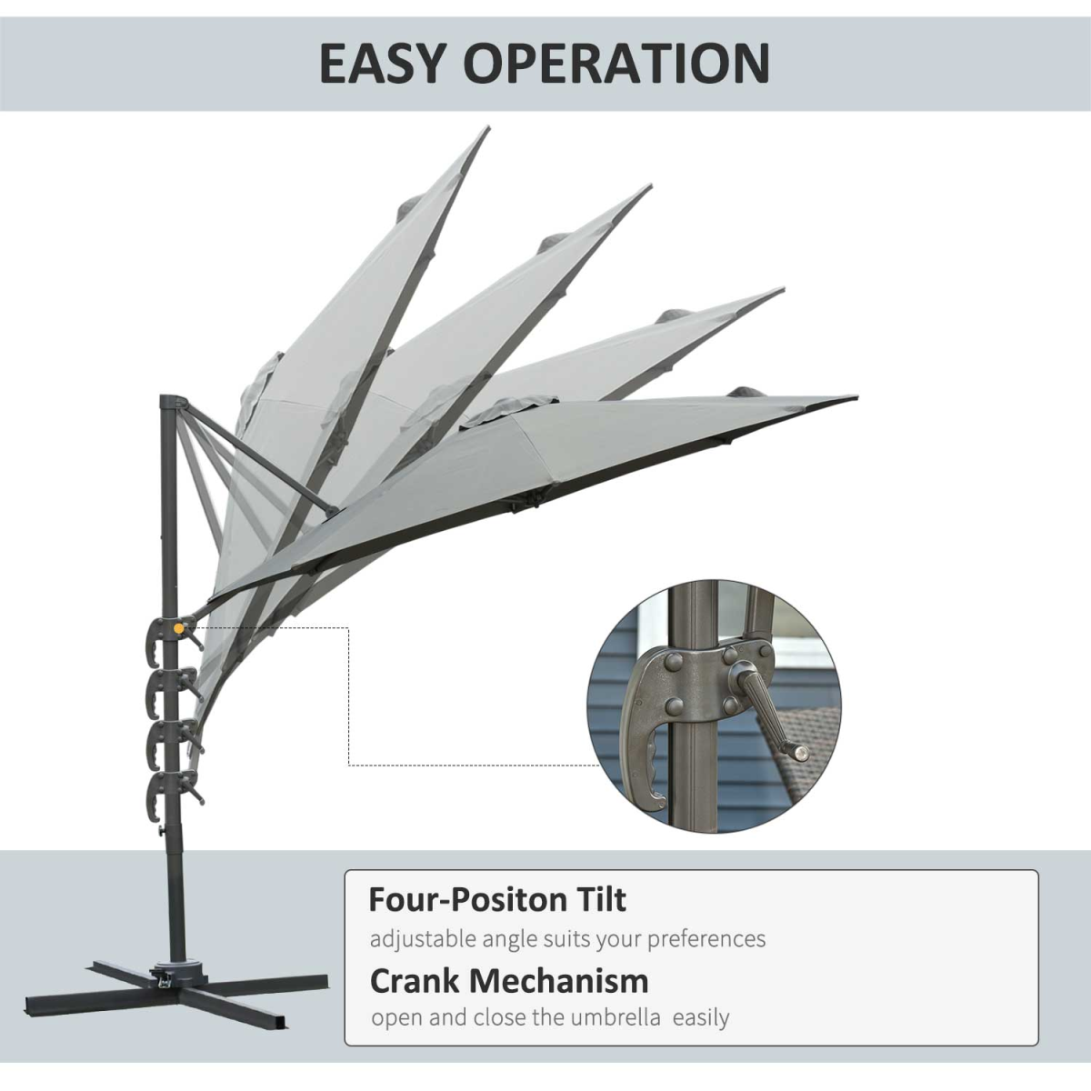 3m Patio Offset Parasol Roma Umbrella Cantilever Dark Grey