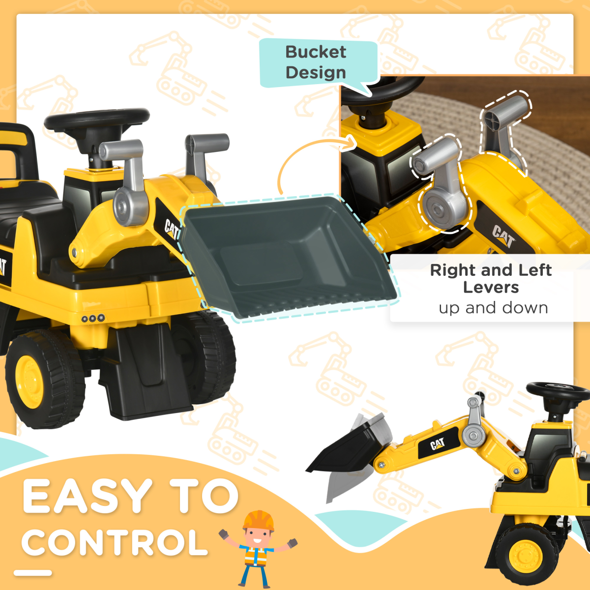CAT Licensed Kids Construction Ride-On w/ Manual Shovel, for 1-3 Years