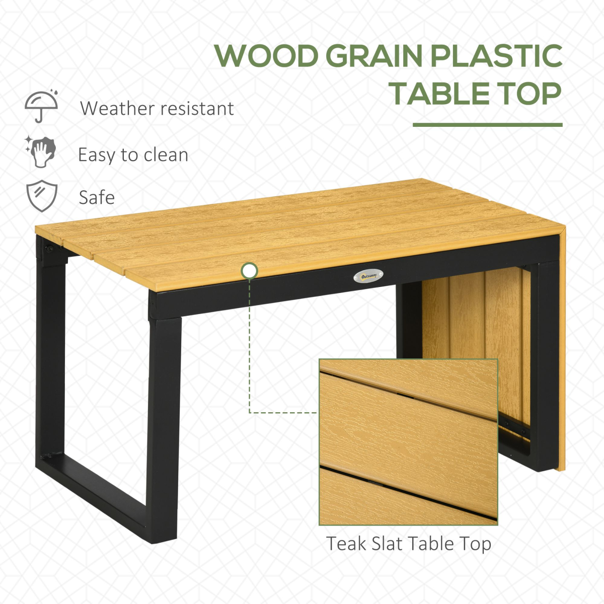 3PCs Patio Furniture Set w/ Cushions, Wood Grain Plastic Top Table