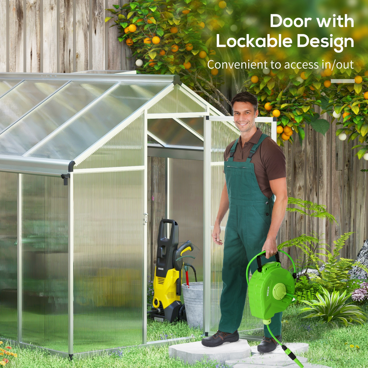 8x6ft Aluminium Greenhouse with/ Door Window Galvanised Base PC Panel