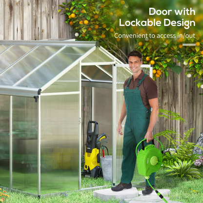 8x6ft Aluminium Greenhouse with/ Door Window Galvanised Base PC Panel