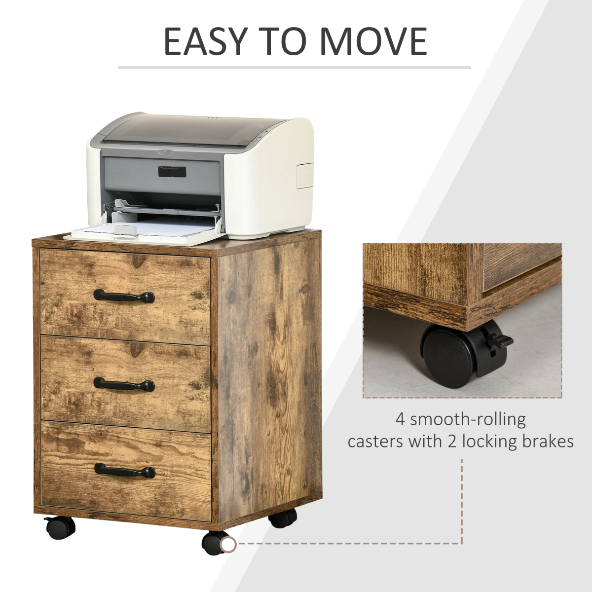 Rolling File Cabinet with 3 Drawers, Under Desk Mobile Filing Organizer