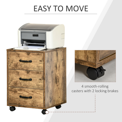 Rolling File Cabinet with 3 Drawers, Under Desk Mobile Filing Organizer