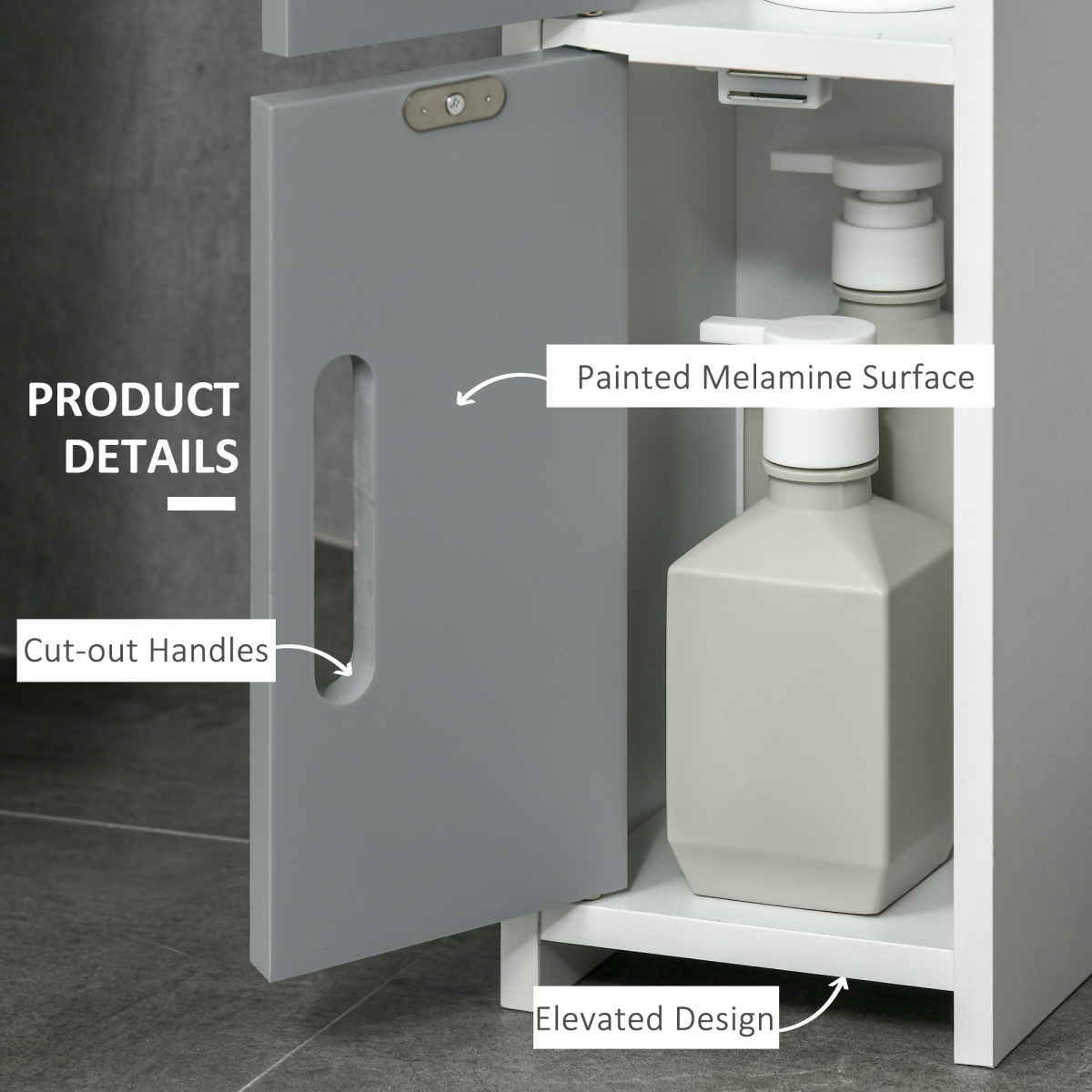 Freestanding Tall Bathroom Cabinet W/ Open Shelves 3 Cupboards, Grey