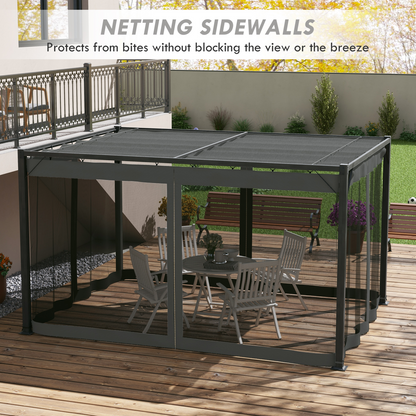 3 x 4m Pergola with Retractable Roof and Netting, Dark Grey