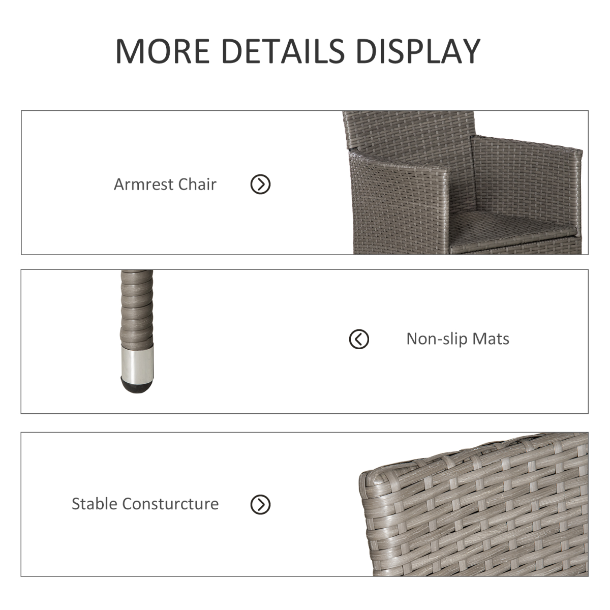 4PC Outdoor Rattan Armchair Wicker Dining Chair Set for Garden Grey