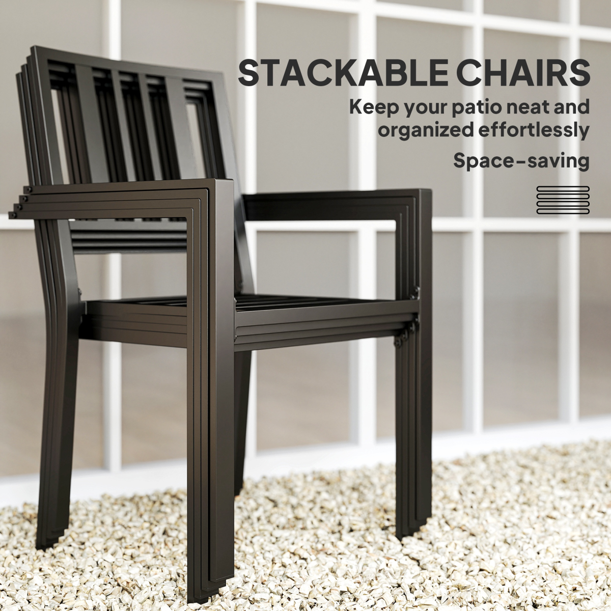4 PCs Stackable Outdoor Garden Chairs with Metal Slatted Design, Black