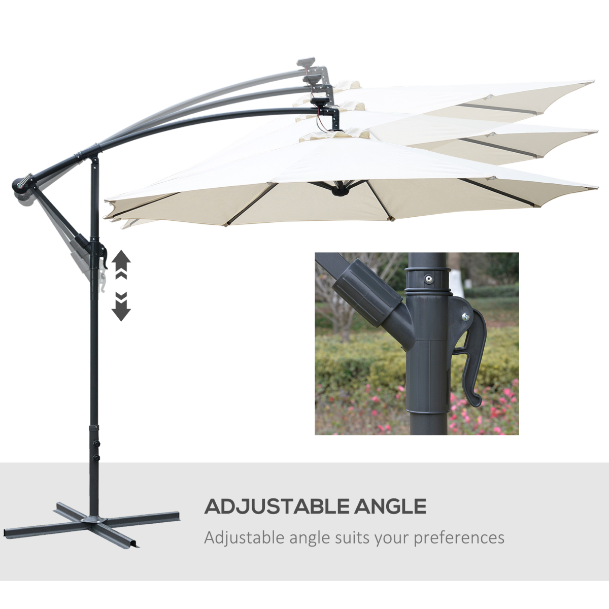 Umbrella Parasol W/Solar Powered LED stripes, 2.95x2.45H m-Cream