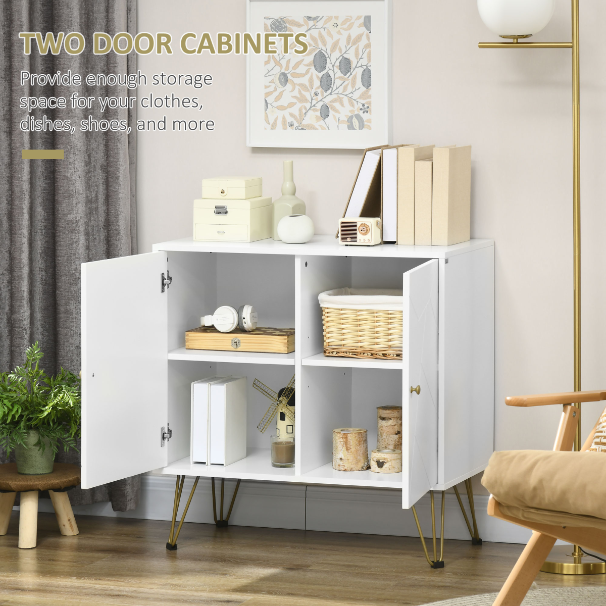 Freestanding Storage Cabinet with Adjustable Shelves for Living Room