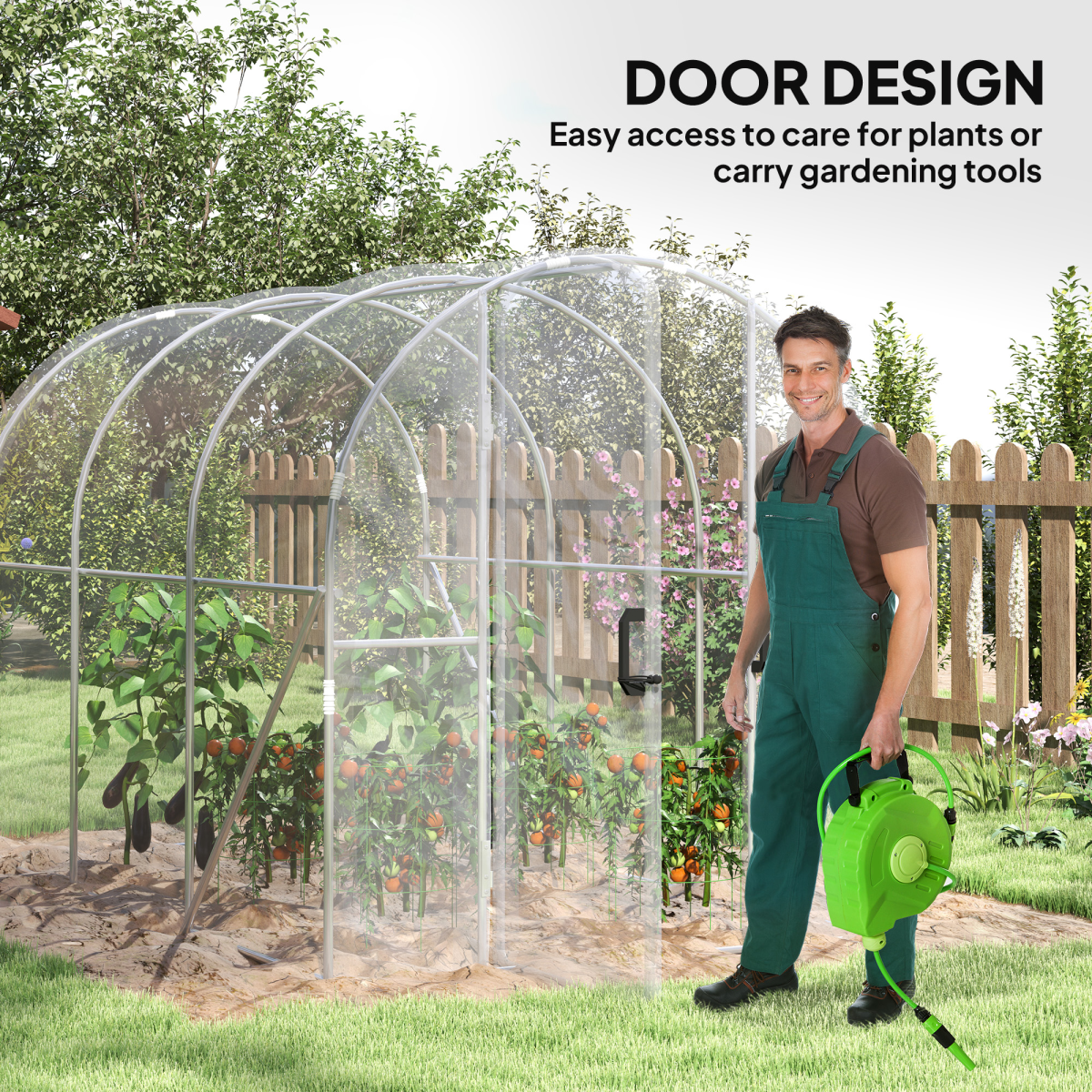 3 x 2 x 2m Polytunnel Greenhouse with Door, Galvanised Steel Frame